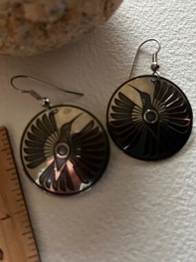 Hummingbird Earrings / Copper Inlay